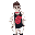 a guy with a charismatic, combed-back hair and an anatomical, retrofuturistic heart pattern on a black t-shirt, and a white coat.