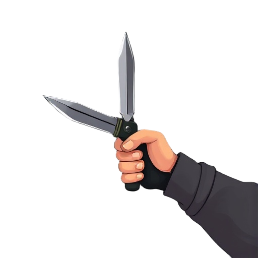 first-person shooter perspective, realistic male arms holding a combat knife in ready position ,knife pointed forward into the scene