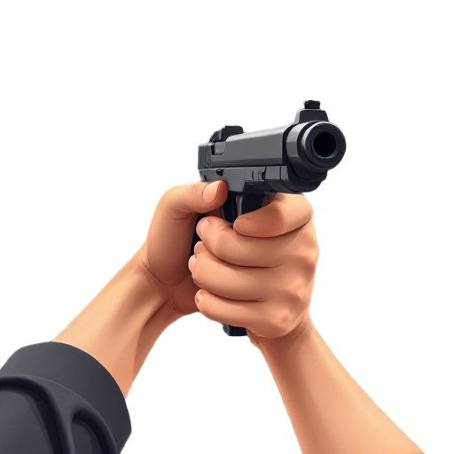 first-person shooter perspective, realistic male arms holding a modern pistol aiming forward, fps view from player’s perspective, arms extended,  realistic textures 