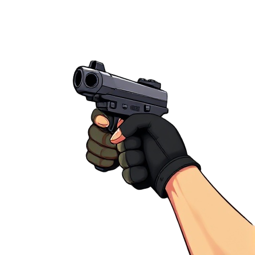 first-person shooter perspective, realistic male arms holding a modern pistol aiming forward,  realistic textures , tactical gloves