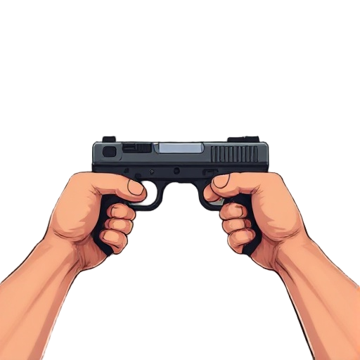 first-person shooter perspective, realistic male arms holding a modern pistol not pointing at the viewer, fps view from player’s perspective, arms extended,  realistic textures 