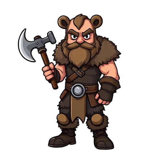 a berserker holding an axe wearing a bear fur