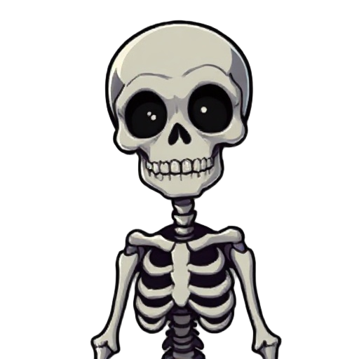 buatkan saya karakter skeleton dengan desain pixel yang sedang memegang pedang 