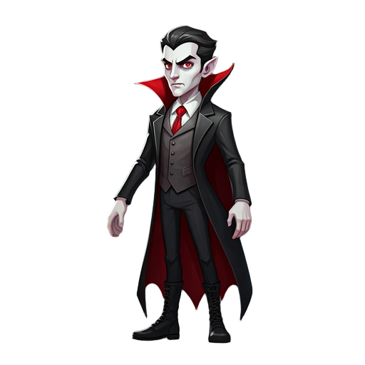 create a vampire character. full body view, facing us. use grayscale colors. make no background.