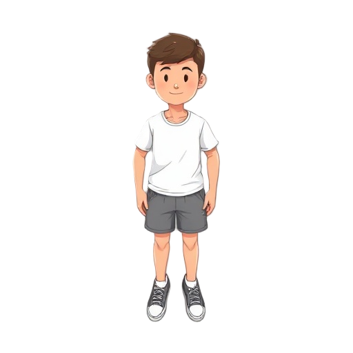 basic character with white tshirt and gray shorts