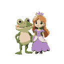 a frog and a princess standing next to each other, cute