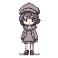 undertale style, undertale, a young playful and sweet girl with a puffy hoodie and a newsboy hat she has short messy hair 