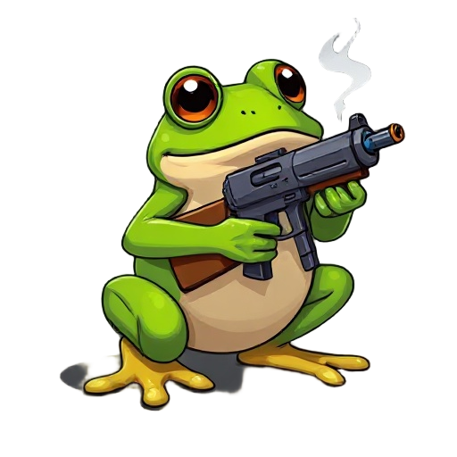 a frog with a leizer gun on his back smoking
