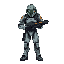 futuristic solder in future armor with laser rifle 