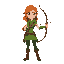 make me an archer woman, for my 2d platformer game. make it have ginger hair, with a nice body, green clothing. her bow should rest in one of her hands. the other one is empty
