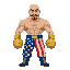 bald boxeur with moustaches and goatee. golden boxing gloves and america flag pants