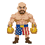 bald boxeur with moustaches and goatee. golden boxing gloves and america flag  short pants