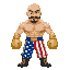bald boxeur with moustaches and goatee. golden boxing gloves and america flag pants