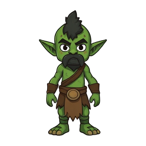 orc, green, cartoon, shaman, small ears, scars