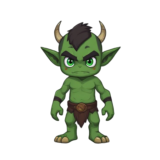 orc, green, cartoon, warloock, small ears, scars