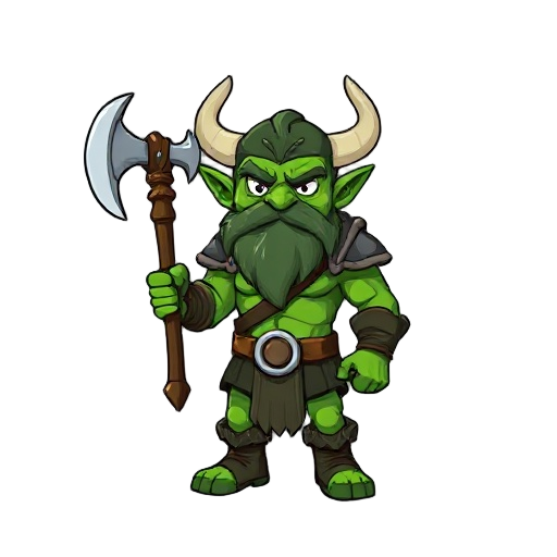 orc, green, cartoon, warrior, axe