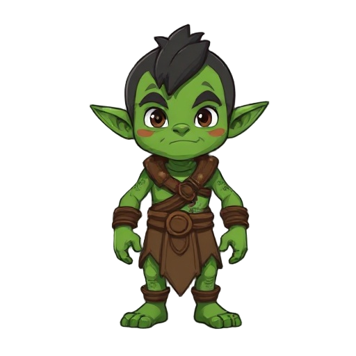 orc, green, cartoon, shaman, small ears, scars