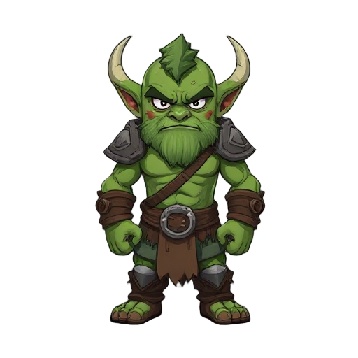 orc, green, cartoon, warrior, small ears, scars