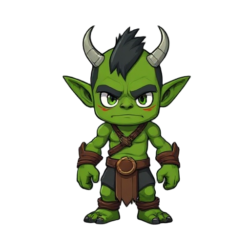 orc, green, cartoon, warloock, small ears, scars