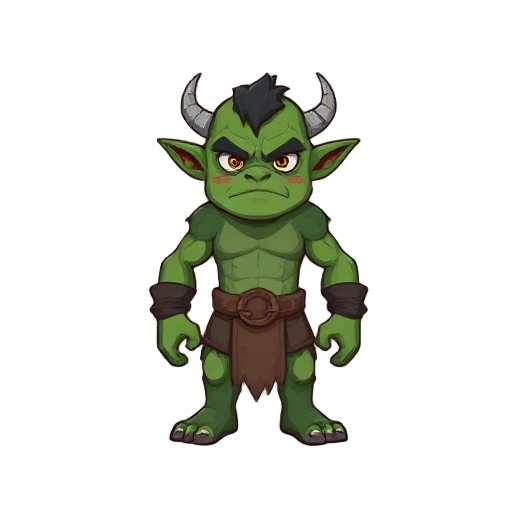 orc, green, cartoon, warloock, small ears, scars