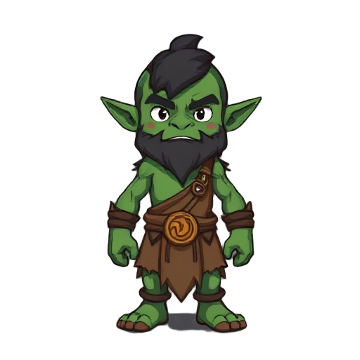 orc, green, cartoon, shaman, small ears, scars