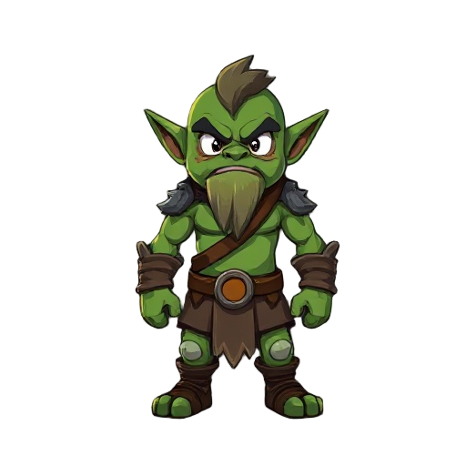 orc, green, cartoon, warrior, small ears, scars