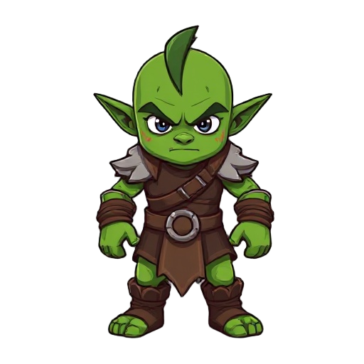 orc, green, cartoon, warrior, small ears, scars