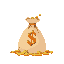 retro video game style, money bag with a dollar sign spilling coins, transparent background