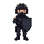 retro video game style, swat officer in black uniform with helmet and shield, transparent background