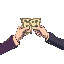 retro video game style, two hands secretly exchanging cash, transparent background.