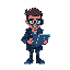 retro video game style, agent with laptop glowing neon green, transparent background.
