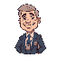 retro video game style, smiling politician in suit with badge, transparent background