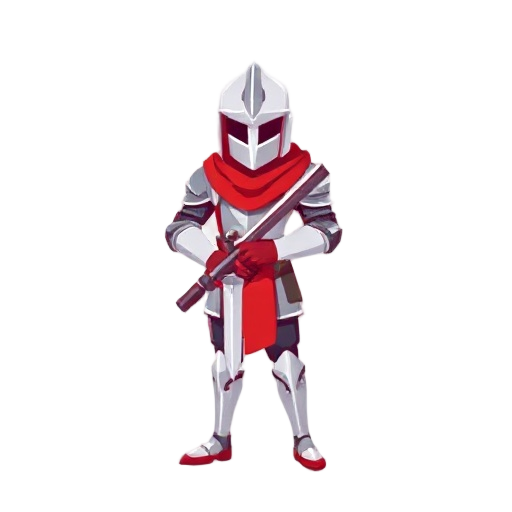isometrric pixel character(swordman, knight) red and white theme