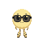 uma bola amarela(o corpo dele e uma grande bola amarela)de oculos escuros com um sapato grande e classico
