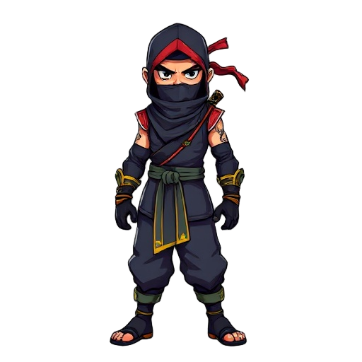 a high-detail 2d keyframe of a male ninja character named othman, for a beat 'em up game. his design is heavily inspired by the ninjas of mortal kombat 3. the costume features a dynamic color scheme 