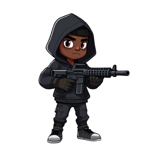 a black guy in the hood with a machine gun