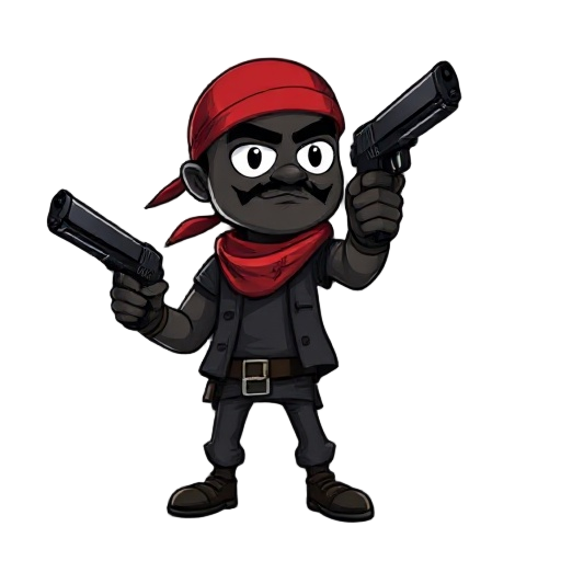 a black guy wearing a red bandana holding a hand gun