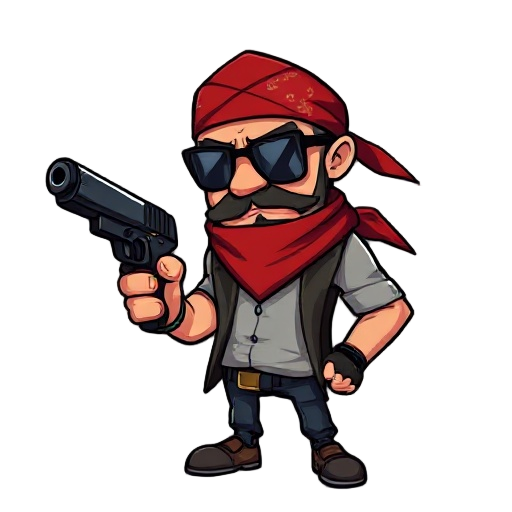 a gangster wearing a red bandana holding a hand gun