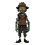 zombie shop keeper in a grim hellish style