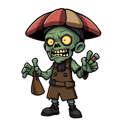 zombie shop keeper in a grim hellish style