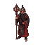 asian shaman with a staff, intricate, black and red, shamanic robe, runes, masked