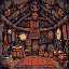 inside of a mongolian shaman hut, intricate, colorful, drums and tools on the wall, shamanic, runes, druidic