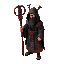 turkic asian shaman with a staff, intricate, black and red, shamanic robe, runes, masked