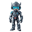 a 22 years old robot boy with grey and blue armor and with a comunicator glasses tipe 