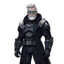 a full body 40 years old futuristic captain with armor and a black coat