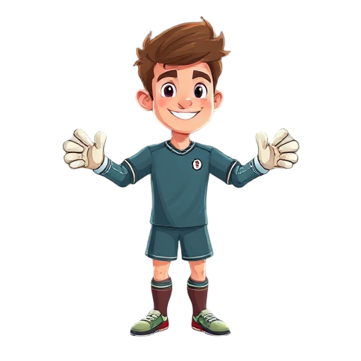 make a male goalkeeper, young, with brown hair