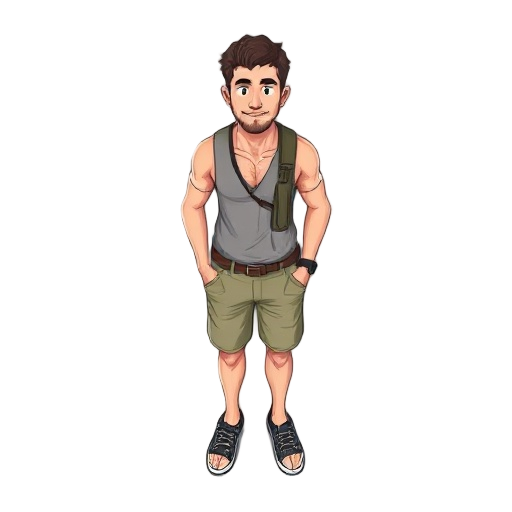 top down view, man in summer clothes 