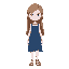 white girl, with long light brown hair with a blue dress with a darker blue pattern (dress more to body), sandals and round face. and a semi thick body 