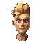 a blond man with a spiky hairstyle inside a cage, dark background