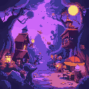 an imaginary world with various things depicting a person's imagination and ideas, but no people in it, purple and blue lightning